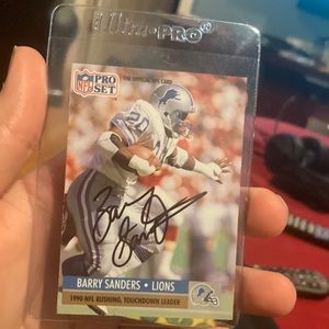 Ultra pro pro set Barry sanders autographed Detroit Lions card td leader 1990